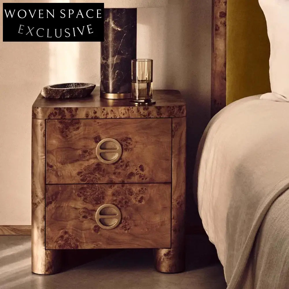 Chic Burl Bark Wood Modern Luxury Nightstand for Bedroom Home Hotel Side Table