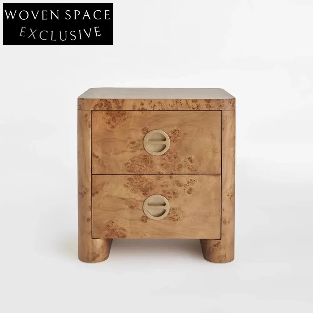 Chic Burl Bark Wood Modern Luxury Nightstand for Bedroom Home Hotel Side Table