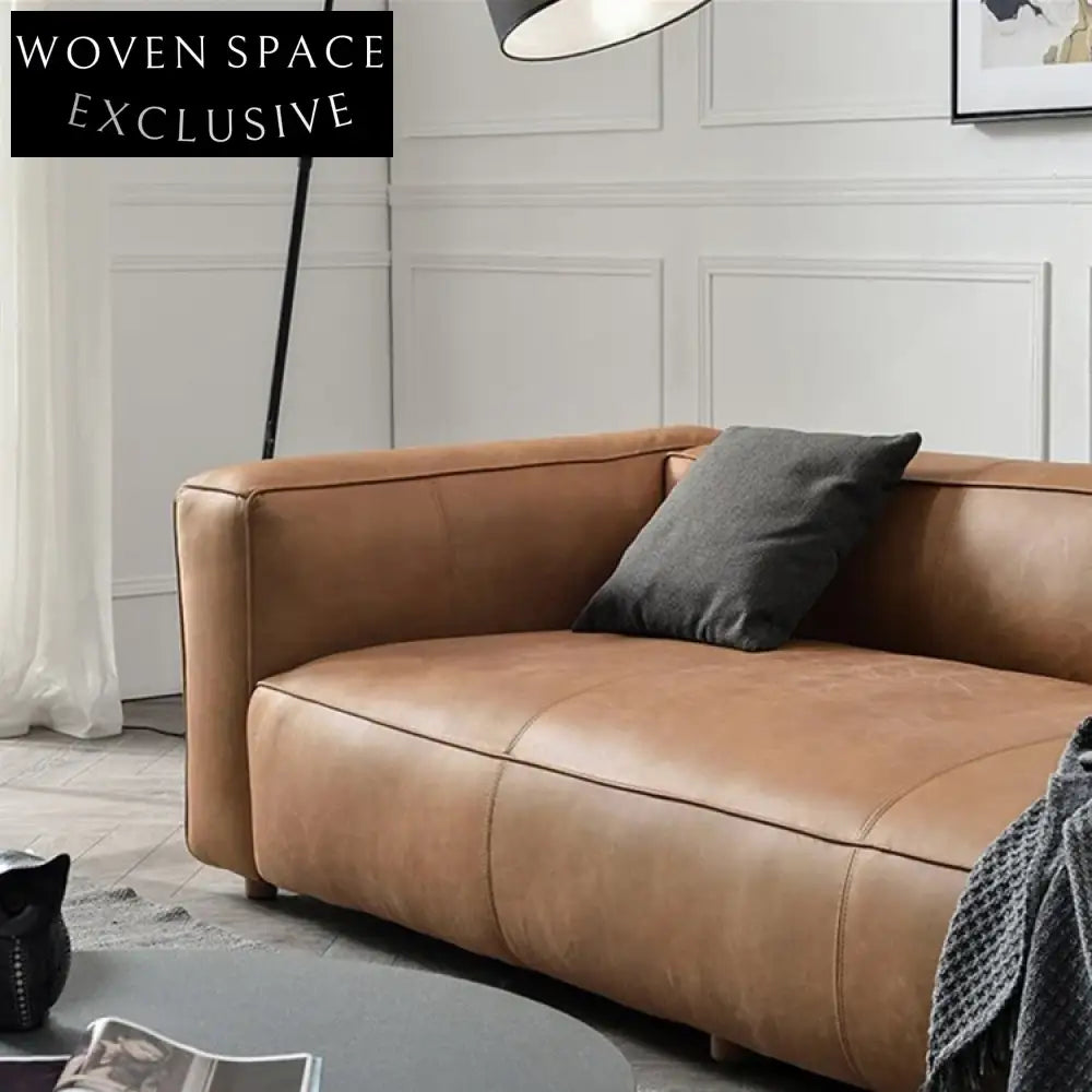 Chic Camel Leather Art Sofa, Modern Industrial Style Living Room Couch