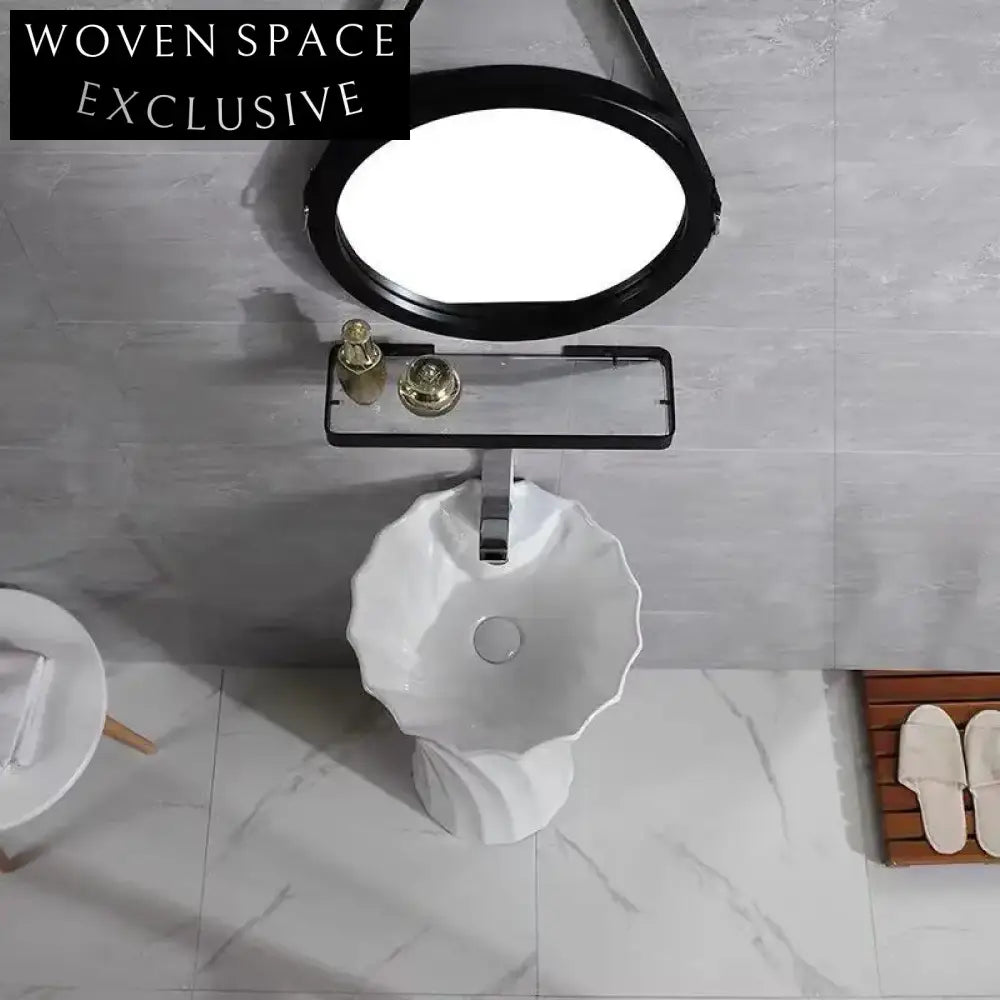 Chic Ceramic Pedestal Basin One-Piece Free Standing Modern Washing Sink