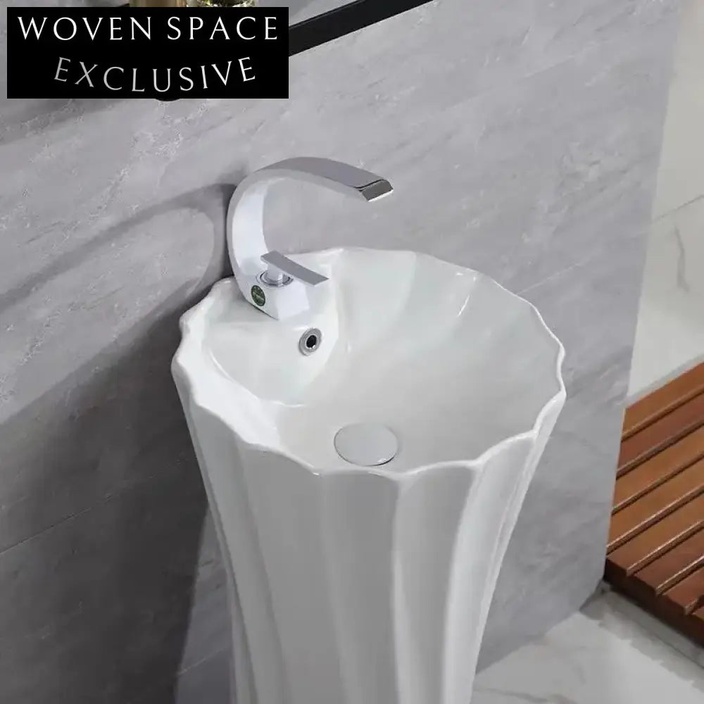 Chic Ceramic Pedestal Basin One-Piece Free Standing Modern Washing Sink