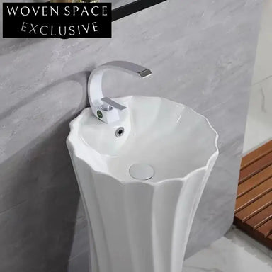 Chic Ceramic Pedestal Basin One-Piece Free Standing Modern Washing Sink