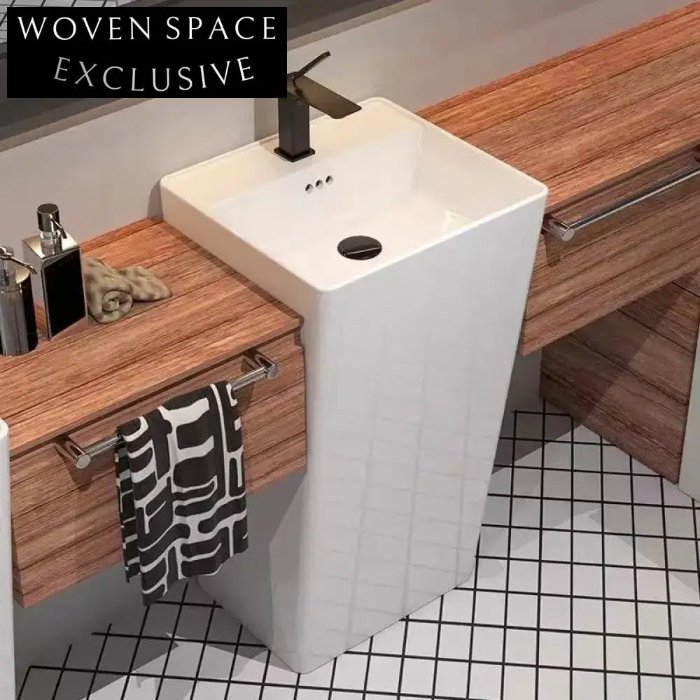 Chic Ceramic Pedestal Basin One-Piece Free Standing Modern Washing Sink