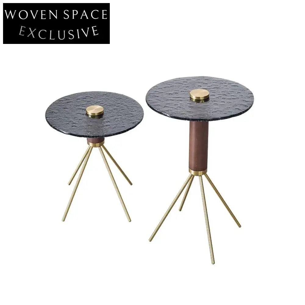 Chic Clear Glass Round Metal Leg Nesting Coffee Side Table Set