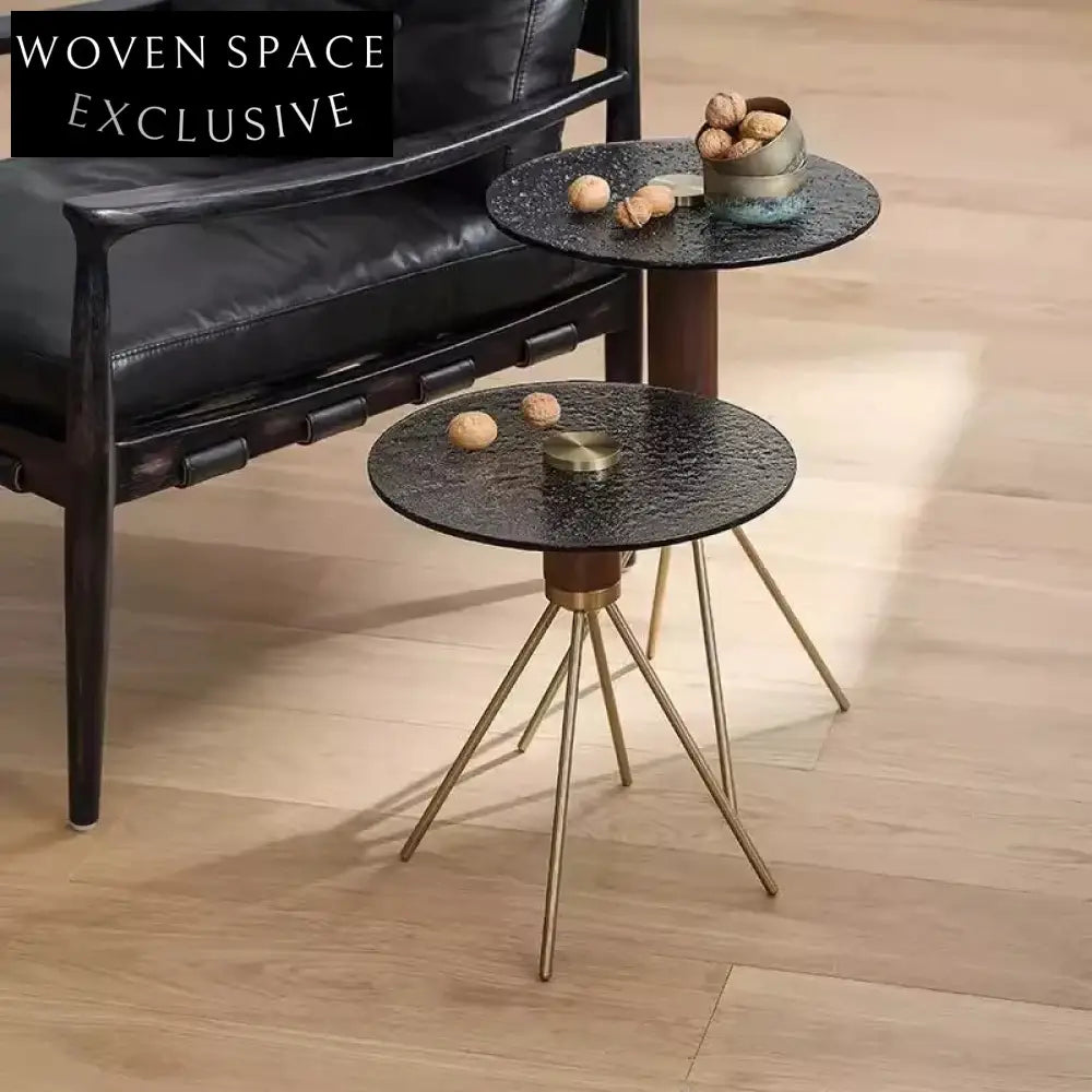Chic Clear Glass Round Metal Leg Nesting Coffee Side Table Set