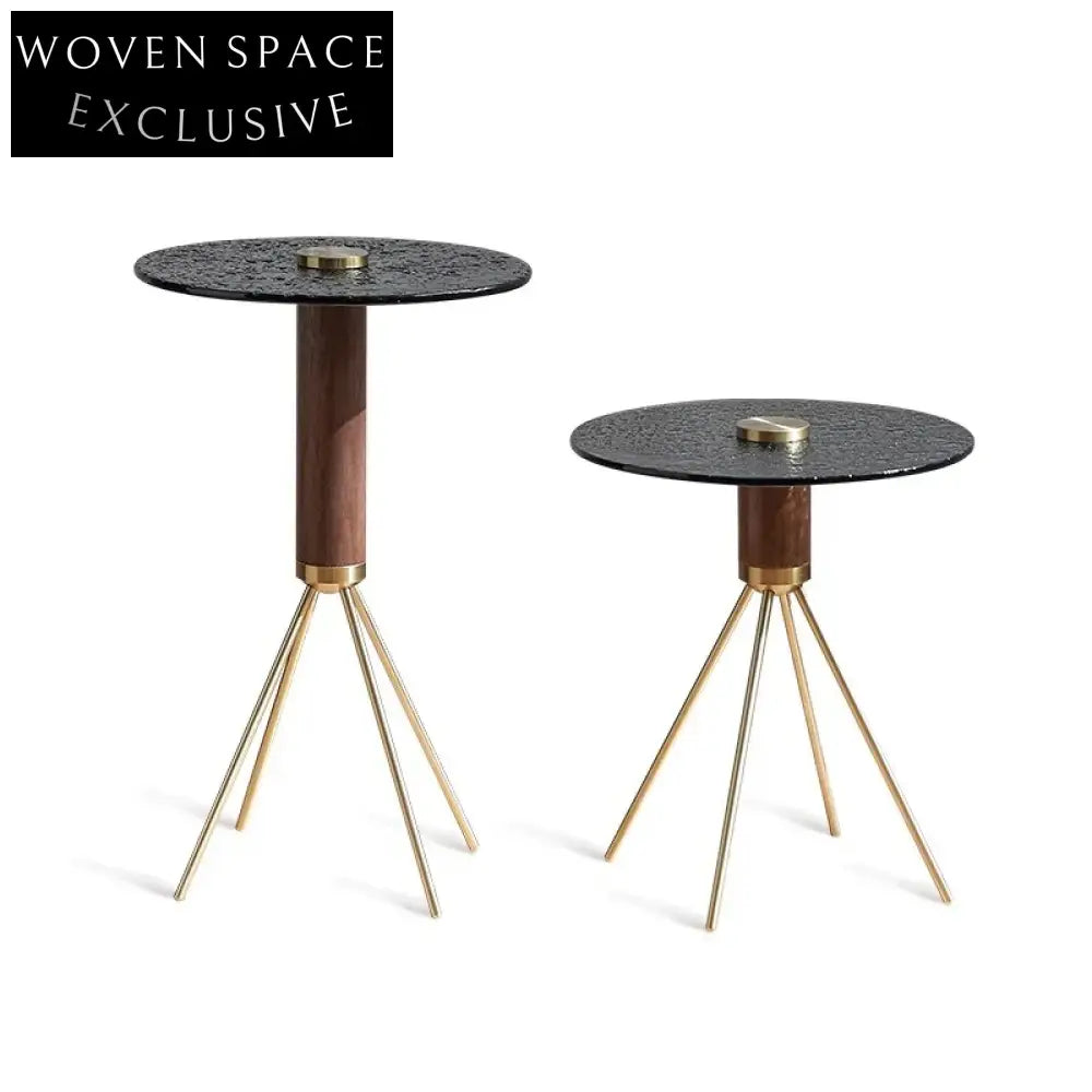 Chic Clear Glass Round Metal Leg Nesting Coffee Side Table Set