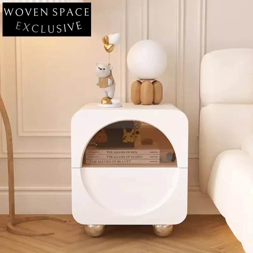 Chic Cream White Wood Nightstand with Storage Drawer & Open Shelf