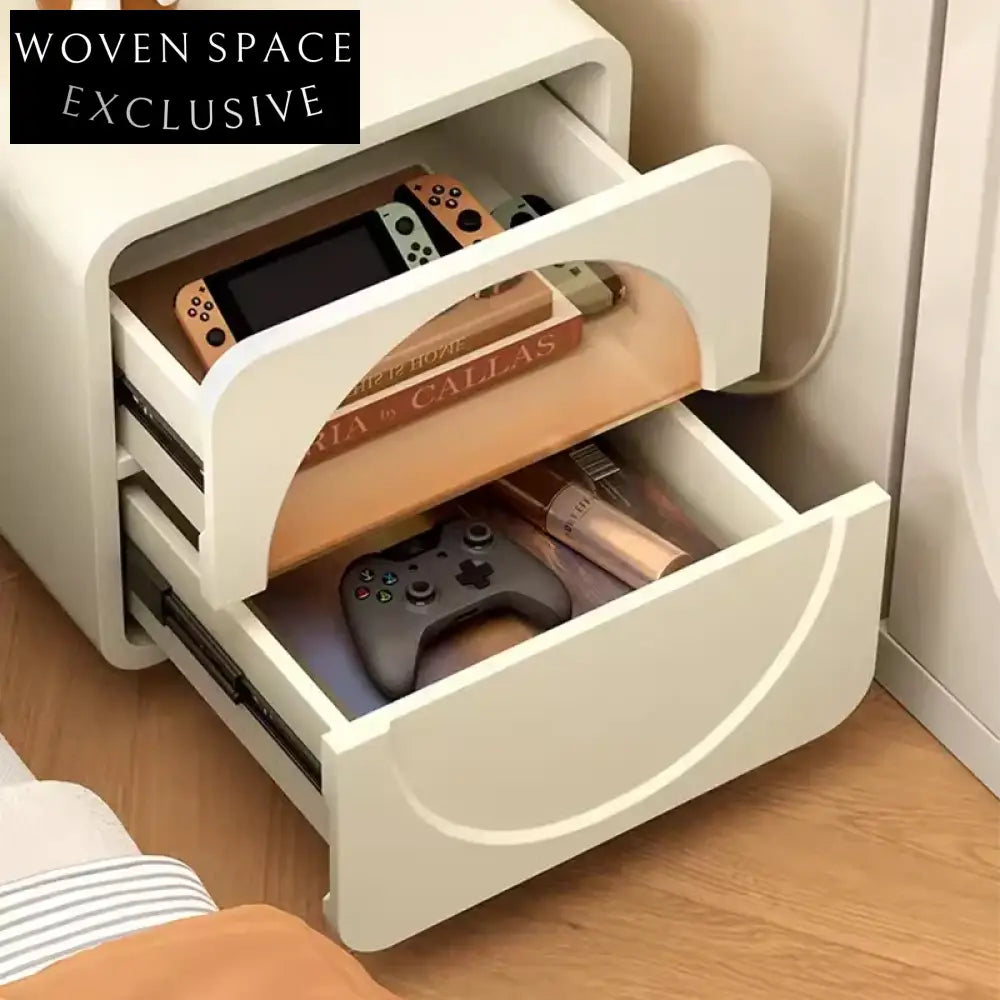Chic Cream White Wood Nightstand with Storage Drawer & Open Shelf