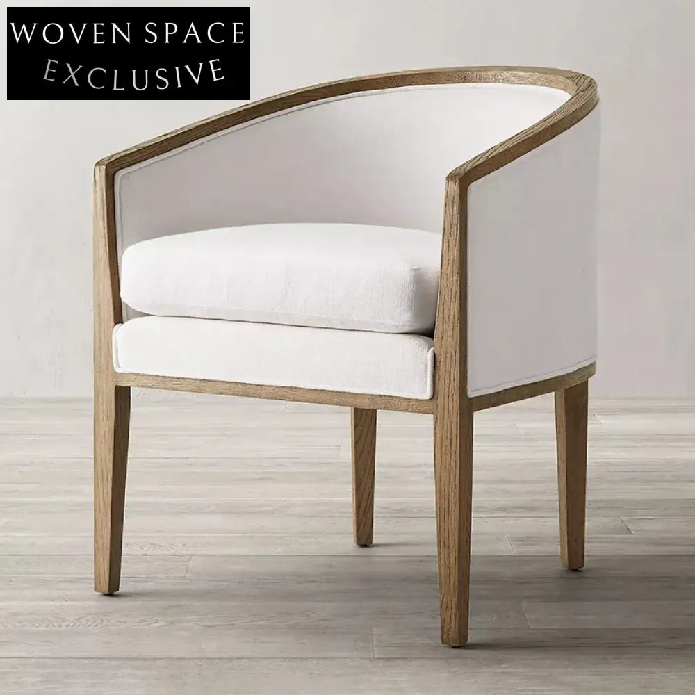 Chic French Contemporary Arm Dining Chair, Smoked Oak, Scandinavian Padded Fabric