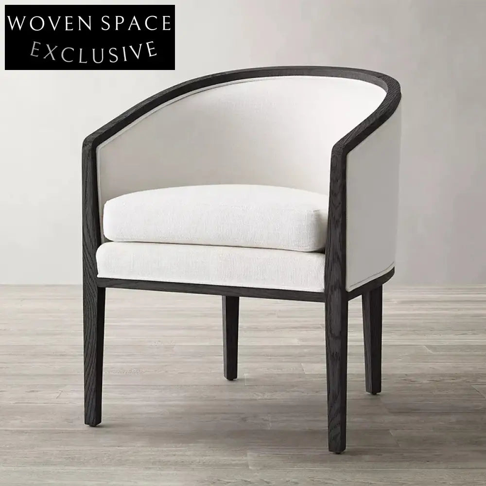 Chic French Contemporary Arm Dining Chair, Smoked Oak, Scandinavian Padded Fabric