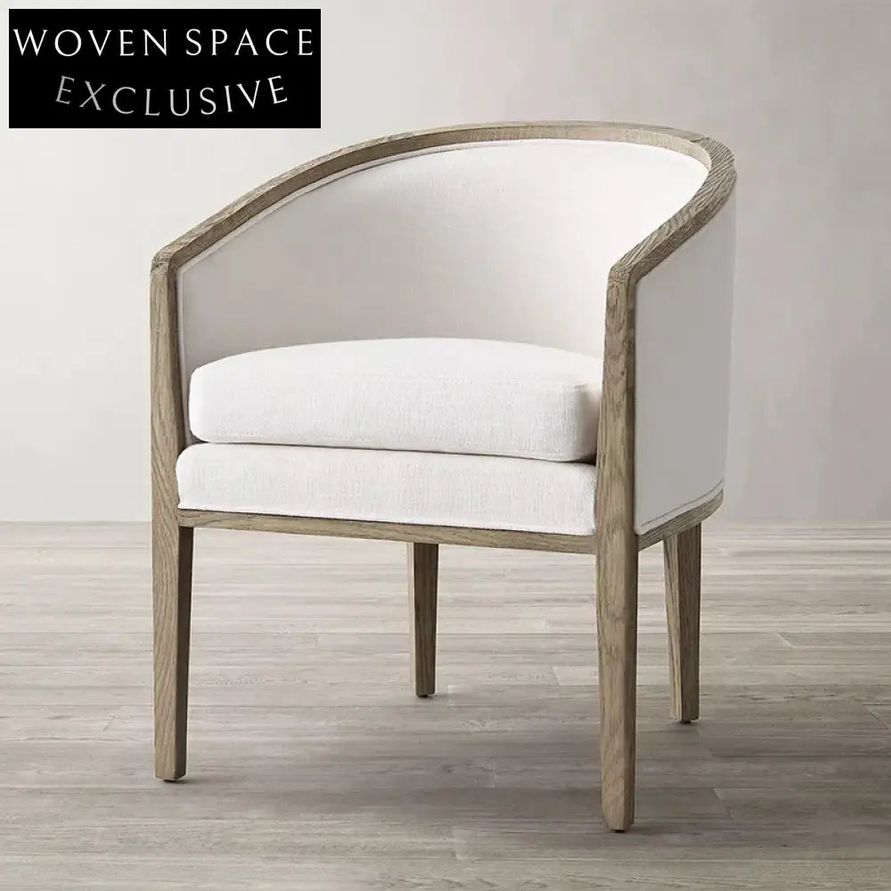 Chic French Contemporary Arm Dining Chair, Smoked Oak, Scandinavian Padded Fabric