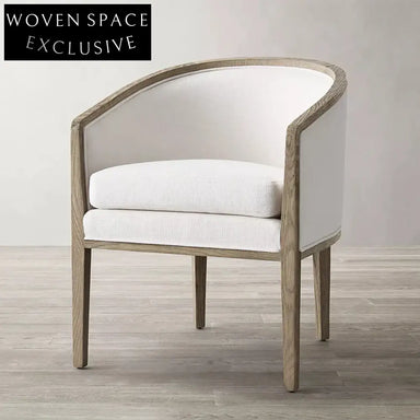 Chic French Contemporary Arm Dining Chair, Smoked Oak, Scandinavian Padded Fabric