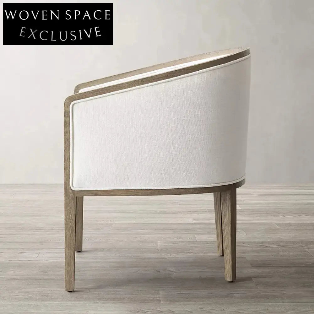Chic French Contemporary Arm Dining Chair, Smoked Oak, Scandinavian Padded Fabric