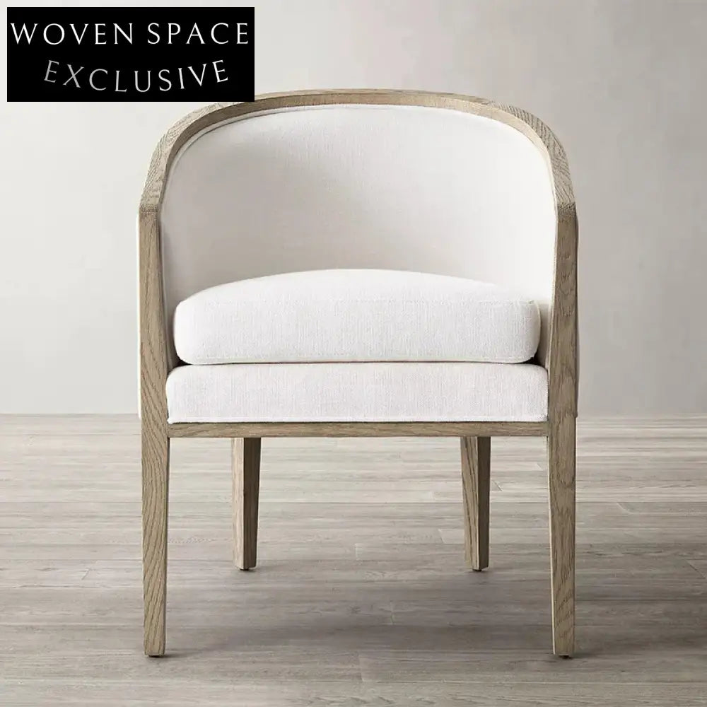 Chic French Contemporary Arm Dining Chair, Smoked Oak, Scandinavian Padded Fabric