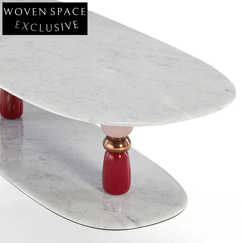 Chic French Postmodern Carrara Marble Oval Stone Coffee Table for Living Room