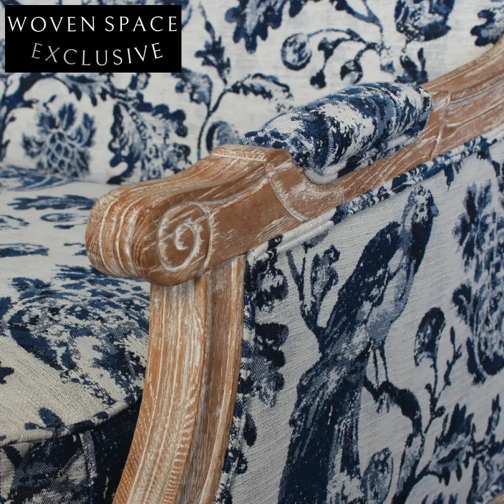 Chic French Solid Oak 2-Seat Upholstered Linen Sofa for Events & Home