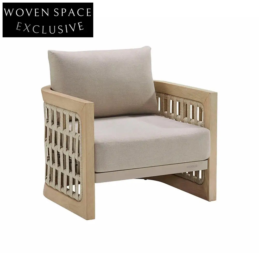 Chic French Style Teak Wood Rattan Rectangle Coffee Side Table for Balcony