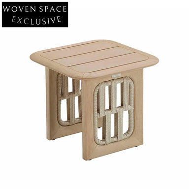 Chic French Style Teak Wood Rattan Rectangle Coffee Side Table for Balcony