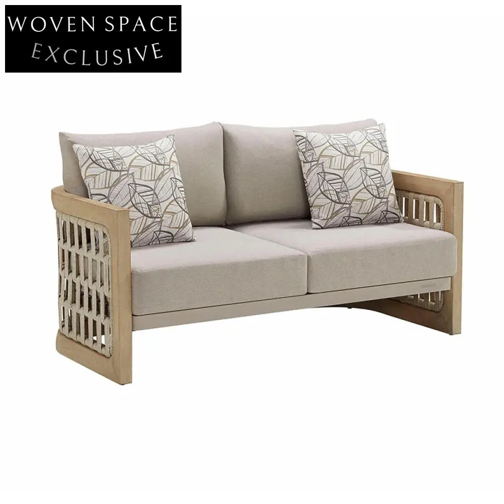 Chic French Style Teak Wood Rattan Rectangle Coffee Side Table for Balcony