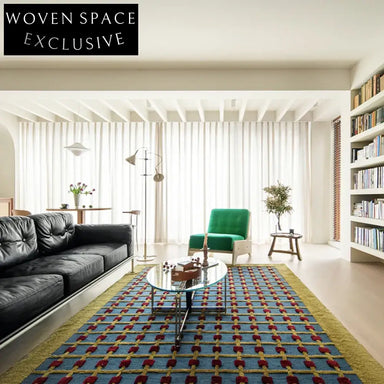 Chic French Vintage Green Plaid Living Room Sofa Custom Floor Rug