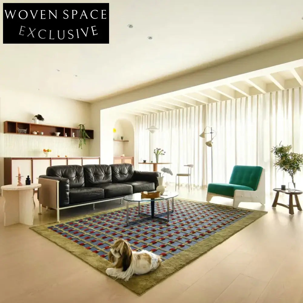 Chic French Vintage Green Plaid Living Room Sofa Custom Floor Rug