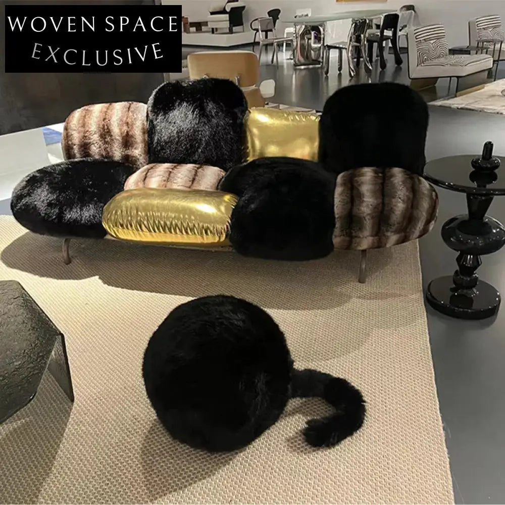 Chic Fur Tadpole Shaped Modern Home Decor Floor Stool for Dressing Room