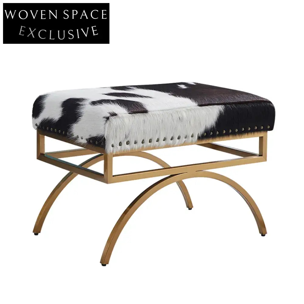 Chic Genuine Cowhide Upholstered Modern Living Room Ottoman Bench