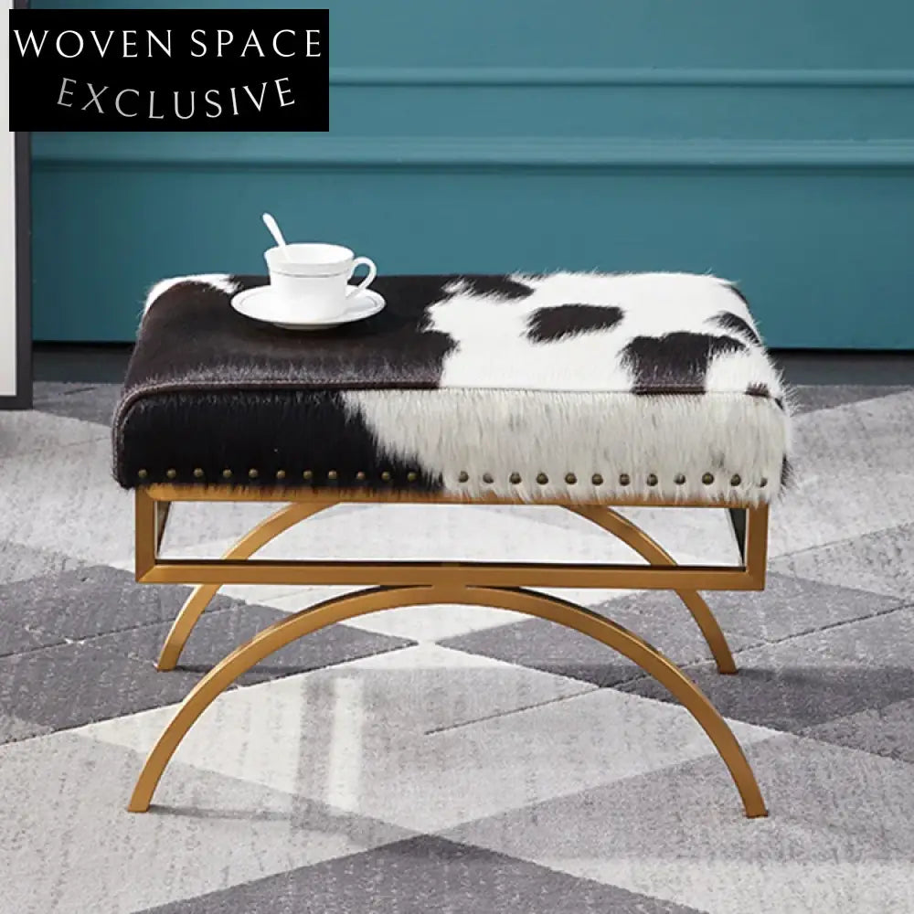 Chic Genuine Cowhide Upholstered Modern Living Room Ottoman Bench