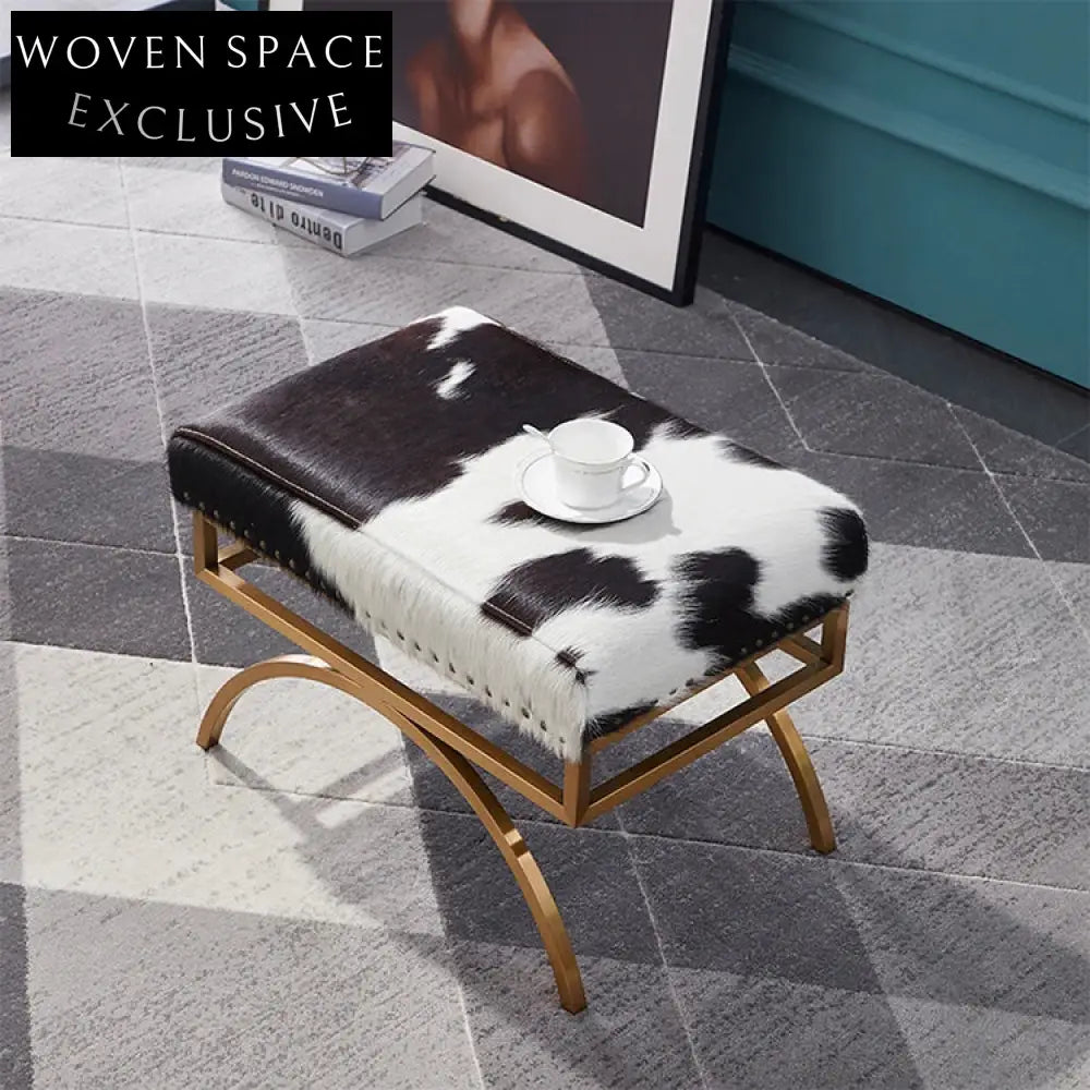 Chic Genuine Cowhide Upholstered Modern Living Room Ottoman Bench