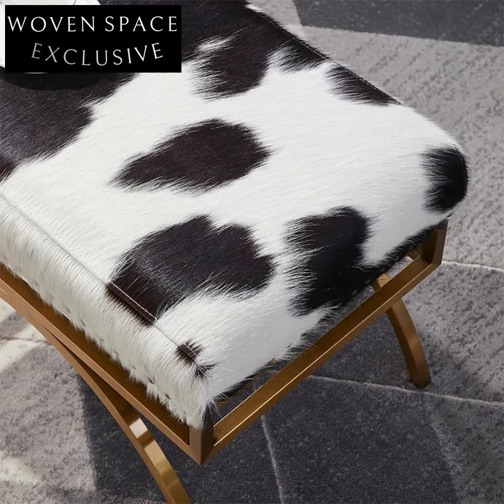 Chic Genuine Cowhide Upholstered Modern Living Room Ottoman Bench