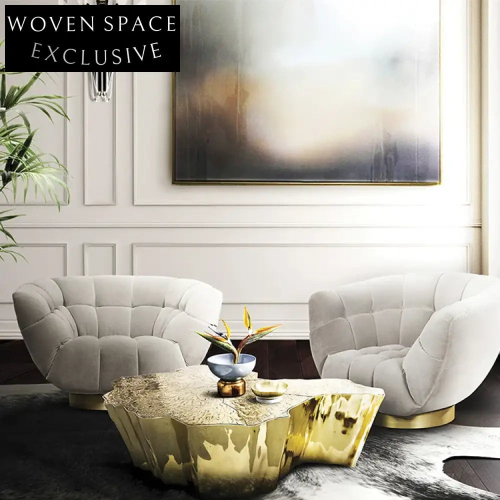 Chic Gold Metal Irregular Living Room Coffee Table, French Style Accent Piece