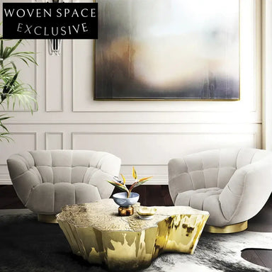 Chic Gold Metal Irregular Living Room Coffee Table, French Style Accent Piece