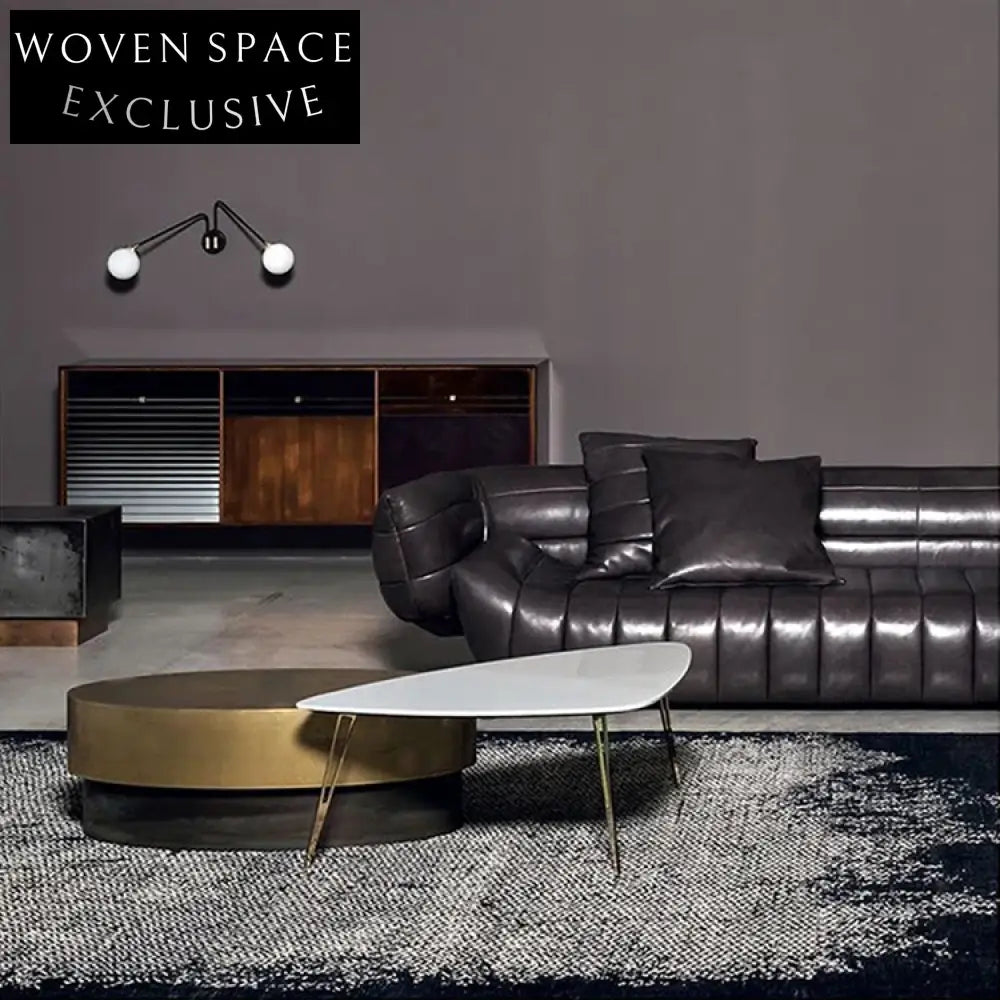 Chic Golden Stainless Steel Oval Coffee Table, Modern Luxury Living Room