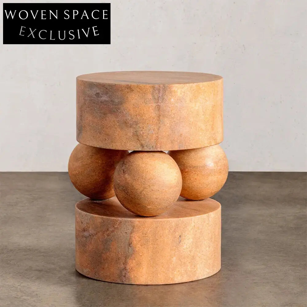 Chic Industrial Round Wood Marble Sofa Side Coffee Table