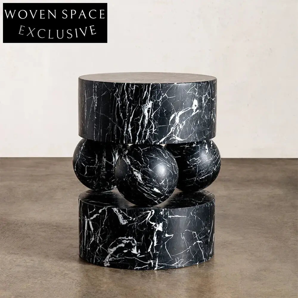 Chic Industrial Round Wood Marble Sofa Side Coffee Table