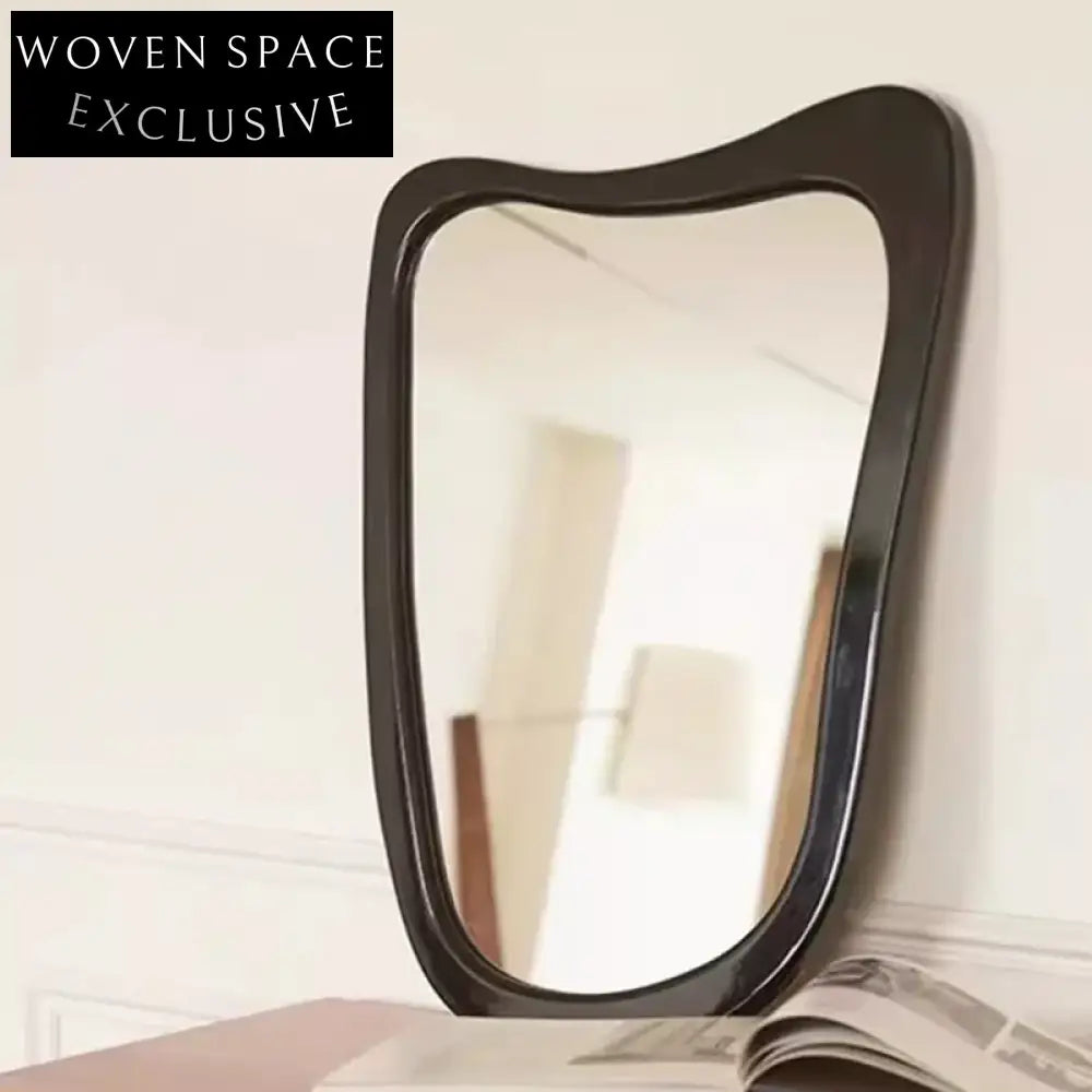 Chic Irregular Black Solid Wood Frame Wall Mounted Vanity Mirror