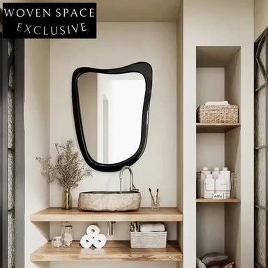 Chic Irregular Black Solid Wood Frame Wall Mounted Vanity Mirror