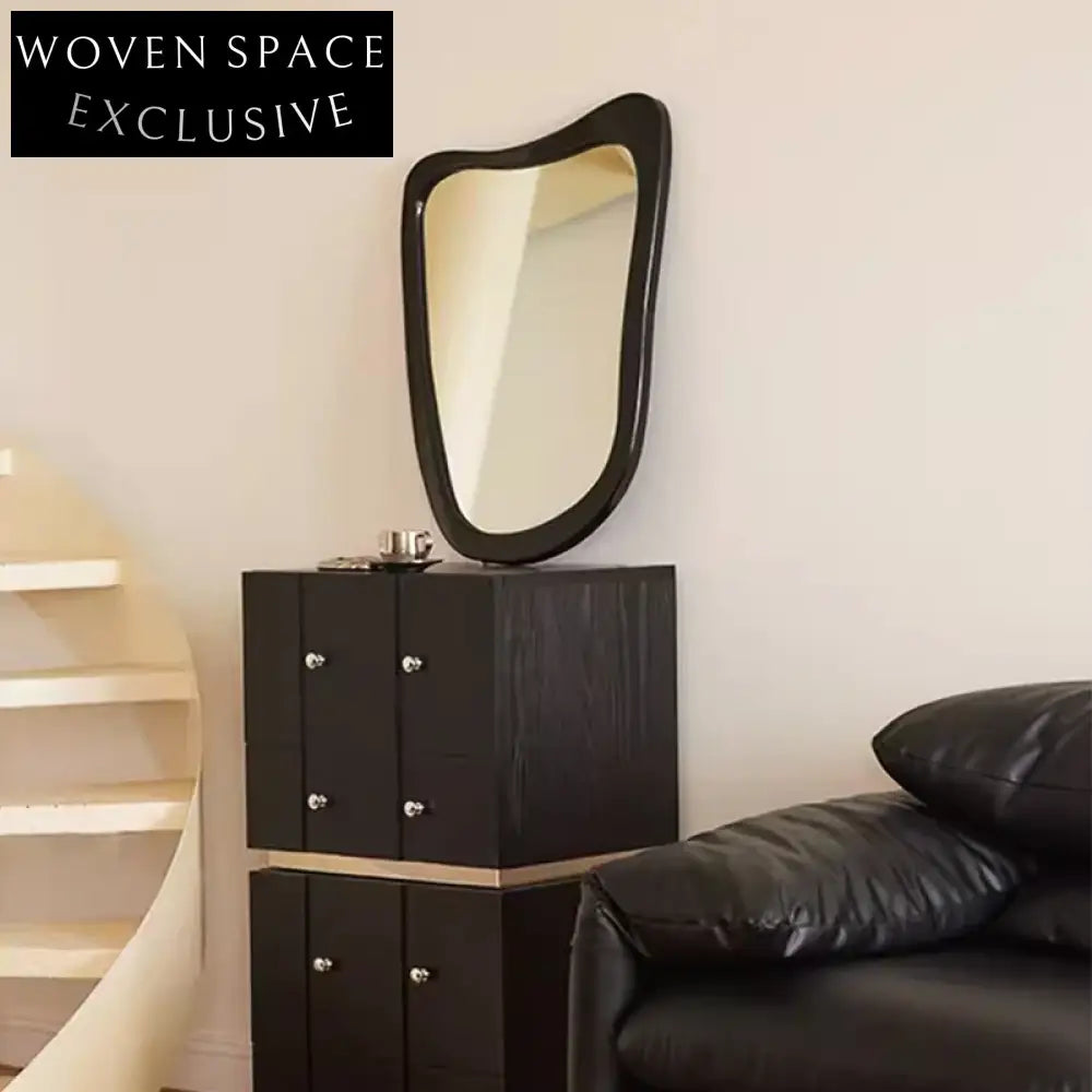 Chic Irregular Black Solid Wood Frame Wall Mounted Vanity Mirror