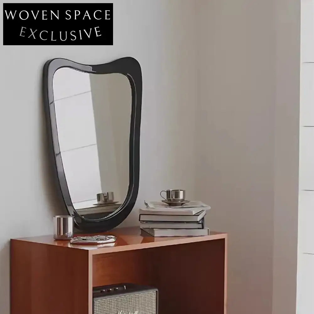 Chic Irregular Black Solid Wood Frame Wall Mounted Vanity Mirror