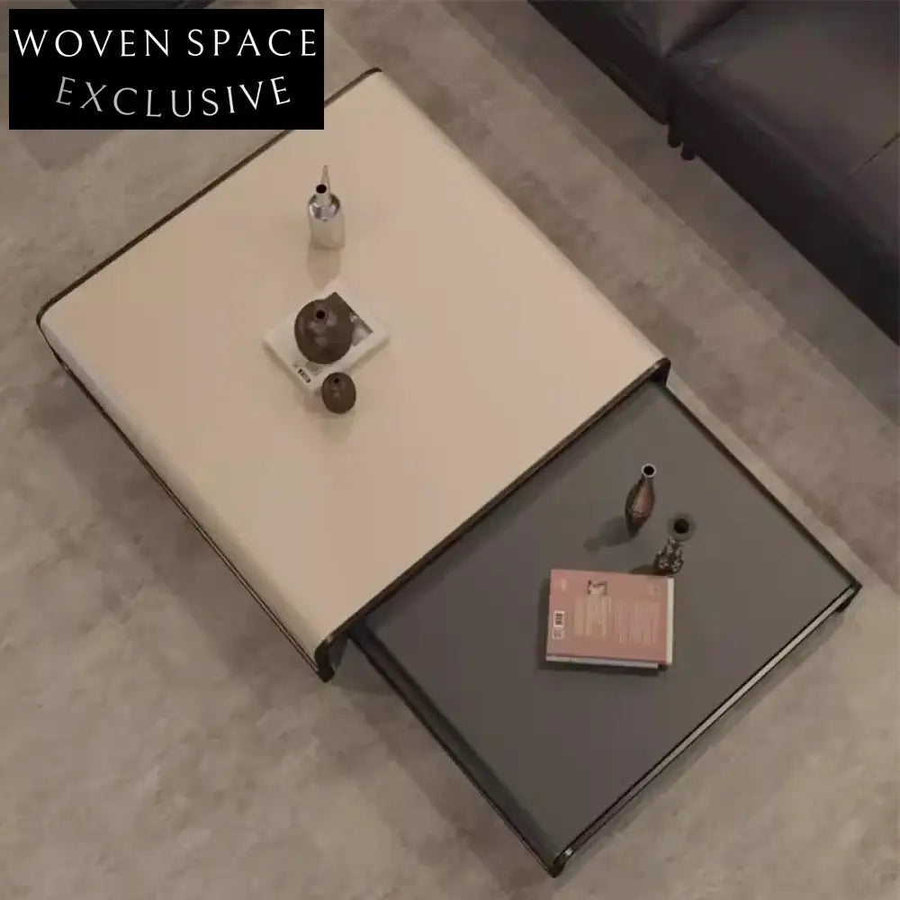 Chic Italian Luxury Stainless Steel Leather Living Room Coffee Table Set