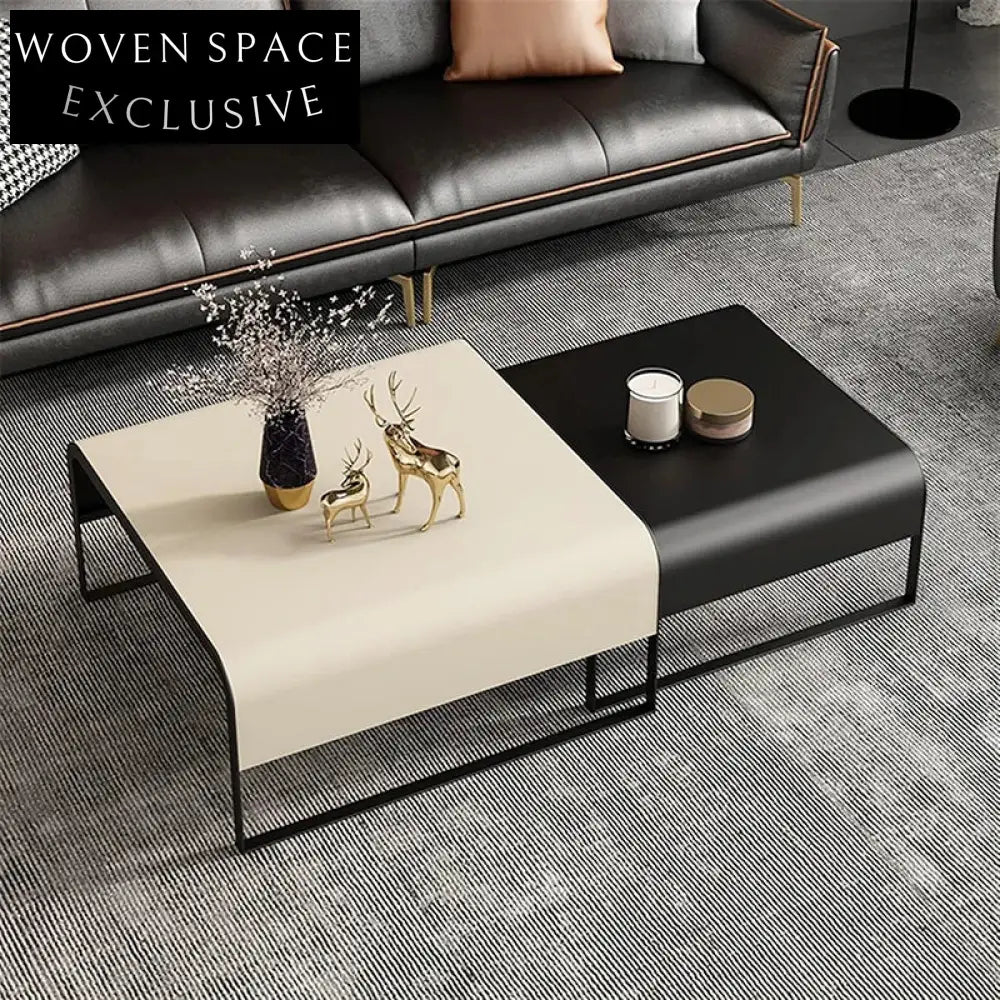Chic Italian Luxury Stainless Steel Leather Living Room Coffee Table Set
