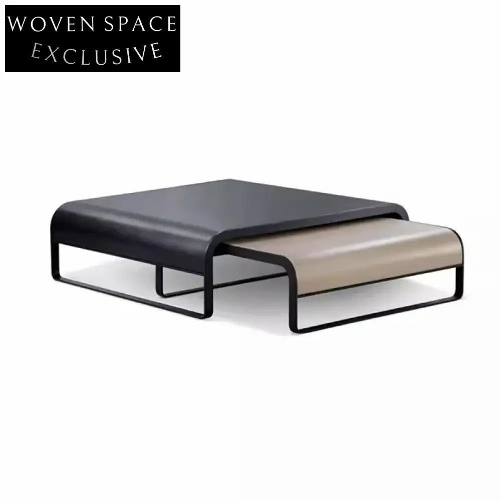 Chic Italian Luxury Stainless Steel Leather Living Room Coffee Table Set