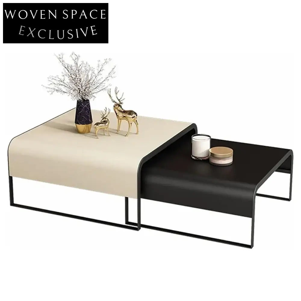 Chic Italian Luxury Stainless Steel Leather Living Room Coffee Table Set