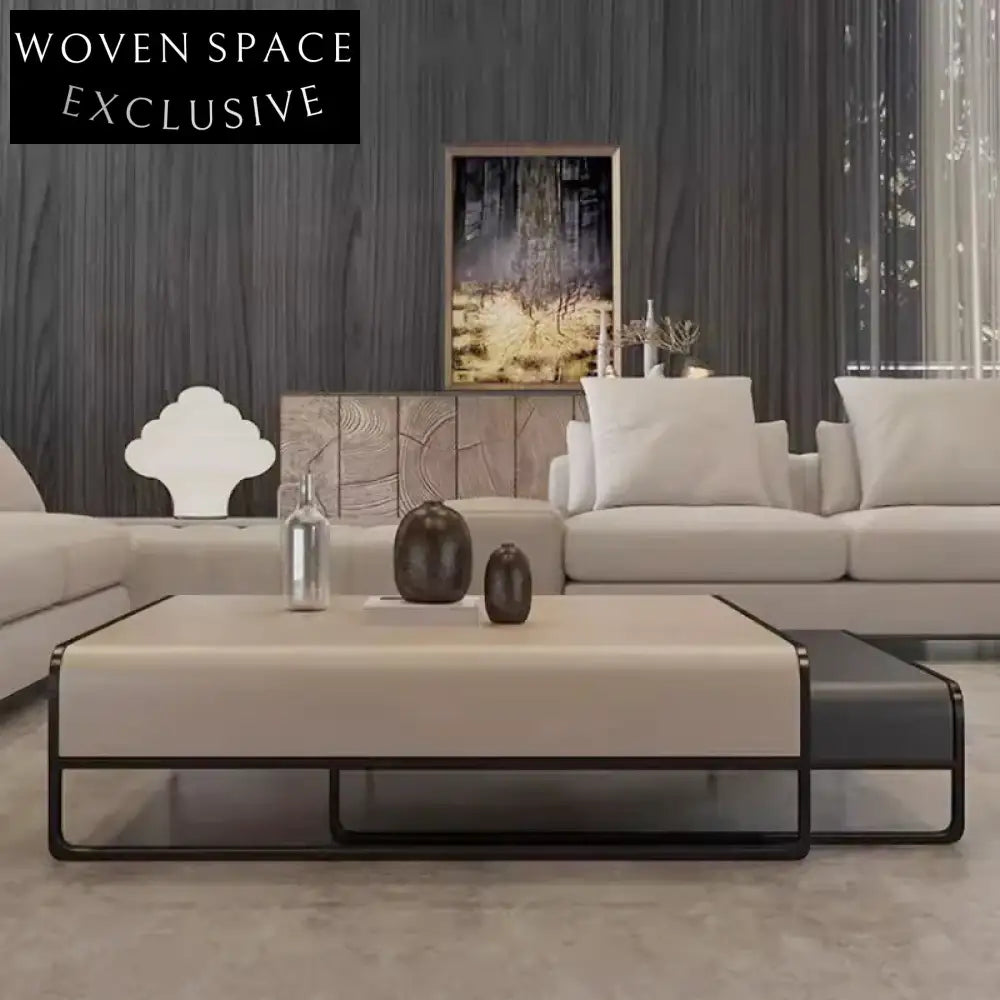 Chic Italian Luxury Stainless Steel Leather Living Room Coffee Table Set