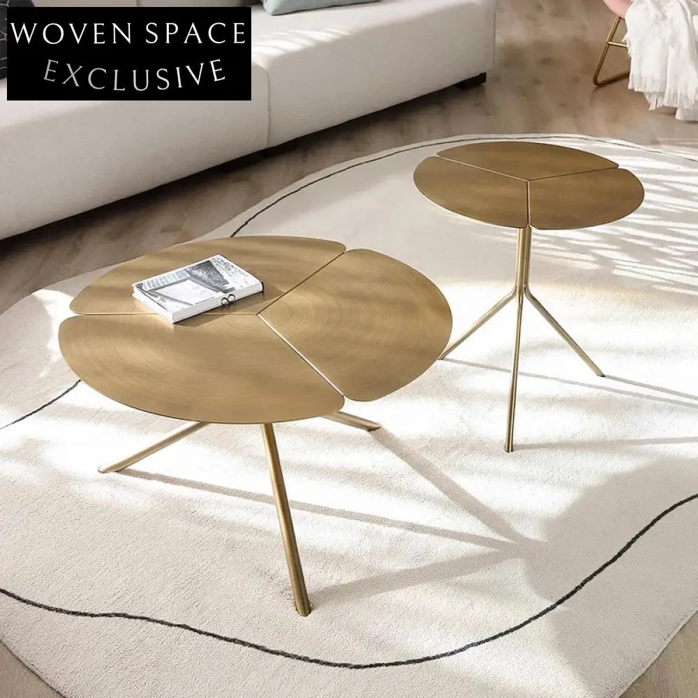 Chic Italian Minimalist Round Petal Metal Design Coffee Table Set