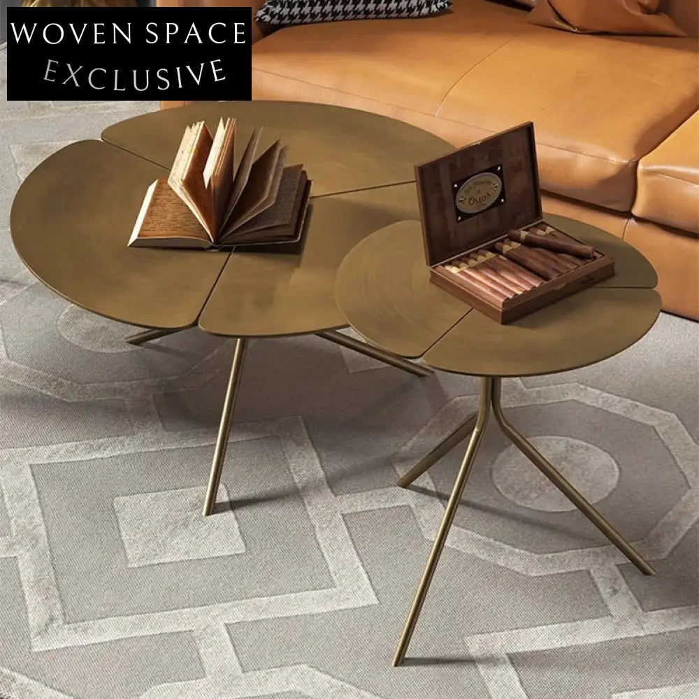 Chic Italian Minimalist Round Petal Metal Design Coffee Table Set