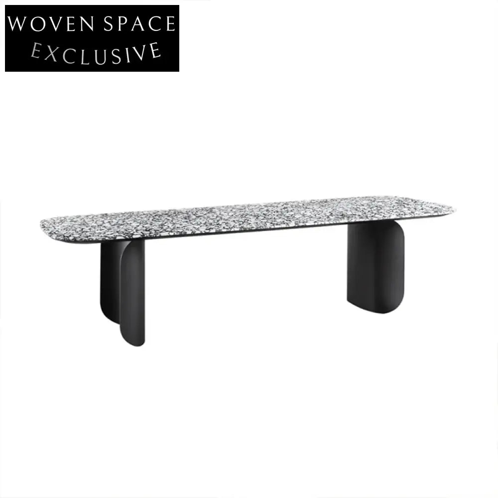 Chic Italian Terrazzo Top Modern Dining Table with Polished Steel Base