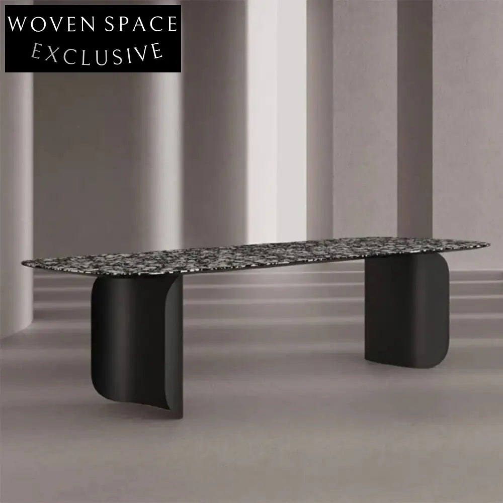 Chic Italian Terrazzo Top Modern Dining Table with Polished Steel Base