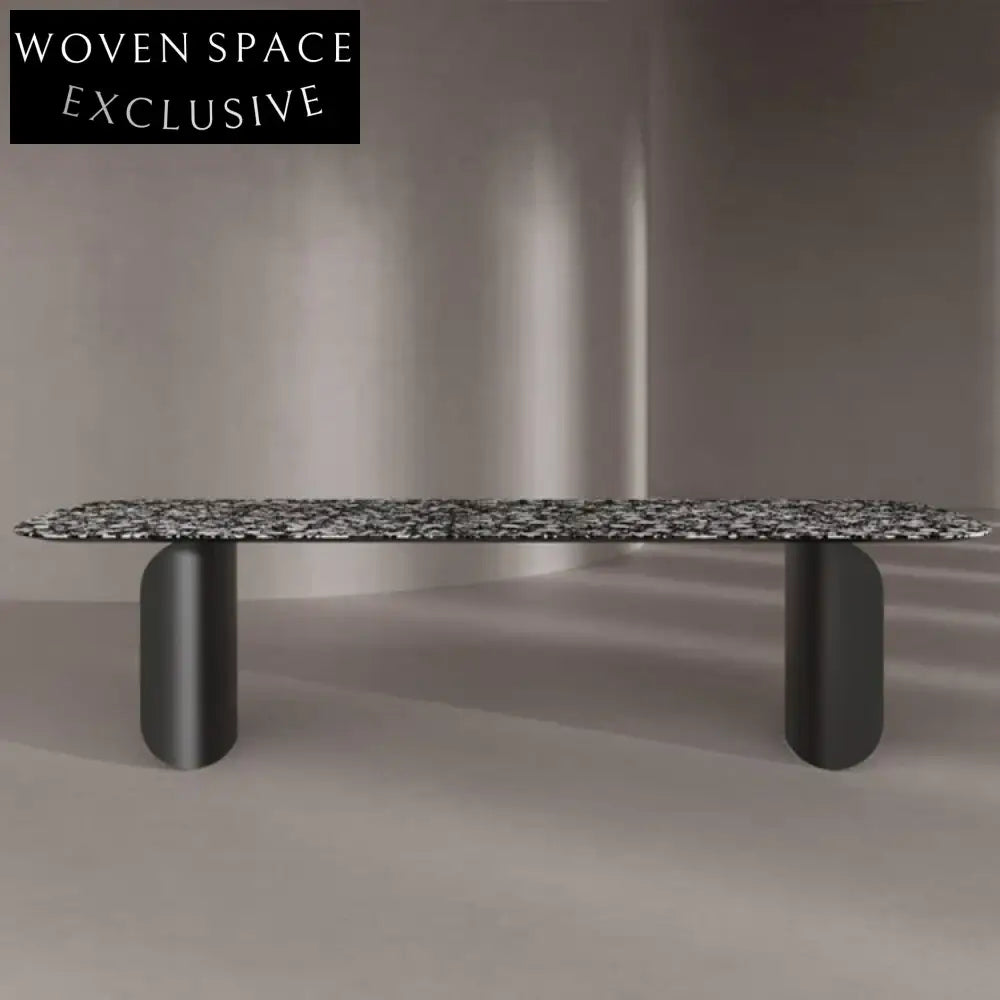 Chic Italian Terrazzo Top Modern Dining Table with Polished Steel Base
