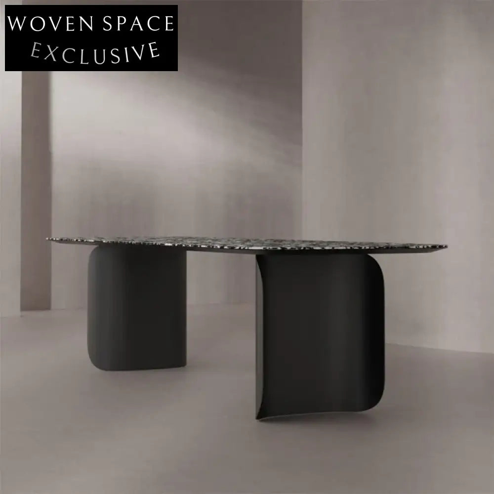 Chic Italian Terrazzo Top Modern Dining Table with Polished Steel Base